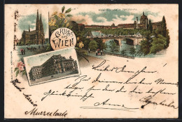 Lithographie Wien, Elisabethbrücke Und Karlskirche, Oper, Votiv-Kirche  - Sonstige & Ohne Zuordnung