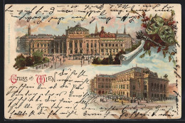 Lithographie Wien I, Burgtheater, Hofoper, Masken  - Andere & Zonder Classificatie