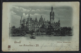 Mondschein-AK Schwerin I. M., Schloss Von Der Wasserseite  - Schwerin