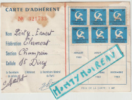 VP : Carte De  Membre Parti Communiste Français 1963 , Paris 9 Em , Champreix, St Diery , Timbres  Vignettes - Unclassified