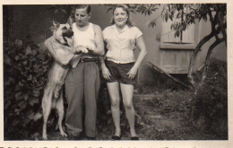 Photographie Vintage Photo Snapshot Chien Dog Berger Allemand Couple - Andere & Zonder Classificatie