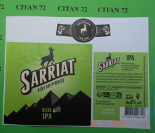 1  ETIQUETTE  De   BIERE    BRASSERIE    DES  PYRENEES  SARRIAT  IPA   33 CL - Bier