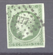 France  :  Yv  12c  (o)  Vert Foncé Sur Vert , Signé Calves - 1853-1860 Napoleon III