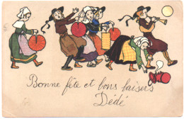 Illustrateur : à Identifier : Bretagne - Folklore - Costume - Lampion : Musiciens - Défilé  : 1908 - 1900-1949