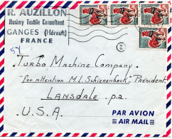 79070 - Frankreich - 1965 - 4@0,30F Gallischer Hahn A LpBf GANGES -> Lansdale, PA (USA) - Covers & Documents