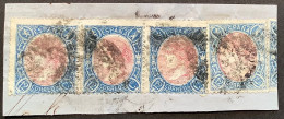 Spain Isabella II 1865 12c Scarce Strip Of Three + Single Of Diff Printing Used Sc.76, Fine Condition (España - Usados