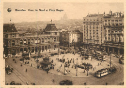 Postcard Belgium Bruxelles Gare Du Nord Te Place Rogier Tram - Autres & Non Classés