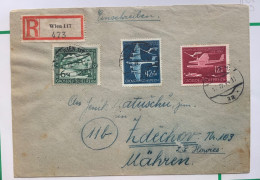 GERMANIA - POSTA AEREA 1944  - 25 ANNIVERSARIO DEL SEVIZIO POSTALE AEREO - REGISTERED FROM WIEN TO ZDECHOV - Briefe U. Dokumente