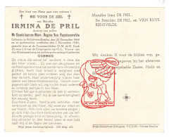 DP Irmina De Pril / Van Ruyskensvelde ° Sint-Lievens-Esse Herzele 1864 † 1944 - Images Religieuses