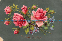 R115452 Birthday Greetings. Pink Roses. 1908 - World