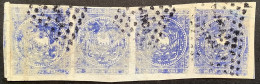 Ecuador 1865-72 1/2r Ultramarin Sc.2 Strip Of Four Used, Three Stamps Are Very Fine - Equateur