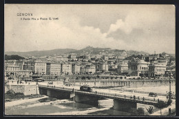 AK Genova, Il Ponte Pila E Piazza G. Verdi, Strassenbahn  - Tranvía