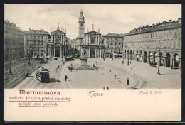 AK Torino, Piazza S. Carlo, Strassenbahn, Reklame Für Ebermannova  - Tramways