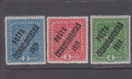 CSSR - CZECHOSLOVAKIA - 1919 - * / MLH - AUSTRIAN STAMPS WITH OVERPRINT - Mi. 55, 56, 57 -  SIGNED - GEPRÜPFT - Unused Stamps