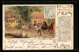 Lithographie Das Postwesen In Spanien, Pferdekutsche  - Post & Briefboten