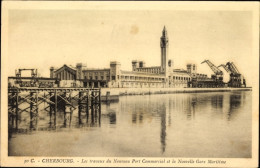 CPA Cherbourg Manche, Les Travaux Du Nouveau Port Commercial Et La Nouvelle Gare Maritime - Sonstige & Ohne Zuordnung