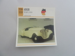 1936 -1939 - Voitures Populaires - Adler - Trumpf Junior - Moteur 4 Cylindres - Allemagne - Fiche Technique - - PKW