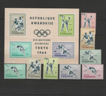 Rwanda 1964 Olympic Games Tokyo, Football Soccer, Basketball, Athletics Set Of 8 + S/s MNH - Sommer 1964: Tokio