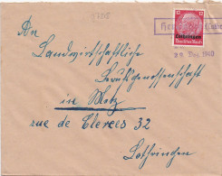 37218# HINDENBURG LOTHRINGEN LETTRE Obl HEMINGEN 29 Décembre 1940 HEMING MOSELLE METZ - Covers & Documents