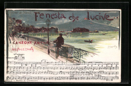 Lithographie Neapel / Napoli, Lied Fenesta Che Lucive, Blick Zum Vesuv  - Other & Unclassified