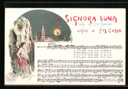 Lithographie Neapel / Napoli, Lied `a Signora Luna, Paar Auf Dem Balkon  - Otros & Sin Clasificación