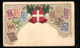 AK Italien, Briefmarken Mit Wappen  - Timbres (représentations)