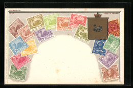 Lithographie Briefmarken Wester-Australien & Wappen  - Briefmarken (Abbildungen)