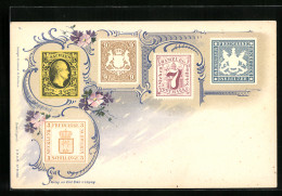 Lithographie Briefmarken Sachsen, Bayern, Hamburg, Freimarken, Blumen-Ornamente  - Postzegels (afbeeldingen)