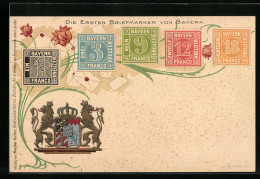 AK Bayern, Die Ersten Briefmarken Des Landes, Wappen  - Briefmarken (Abbildungen)