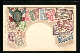 AK Frankreich, Briefmarken & Wappen  - Sellos (representaciones)