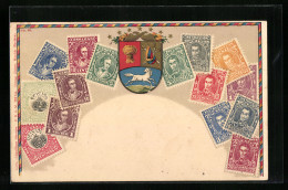 Präge-AK Venezuelanisches Wappen Und Briefmarken  - Briefmarken (Abbildungen)