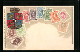 AK Rumänien, Briefmarken Mit Wappen, Geprägt  - Sellos (representaciones)