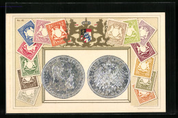 AK Prinzregent Luitpold V. Bayern, 5 Reichsmark, Geld, Briefmarken, Wappen  - Timbres (représentations)