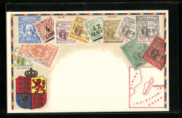 Künstler-AK Mauritius, Briefmarken Und Wappen  - Timbres (représentations)
