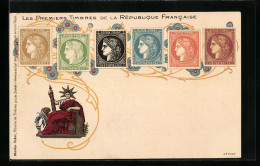 AK Die Ersten Briefmarken Frankreichs, Allegorische Figur, Ornamente  - Timbres (représentations)