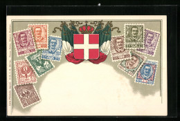 AK Italien, Briefmarken Mit Wappen  - Briefmarken (Abbildungen)