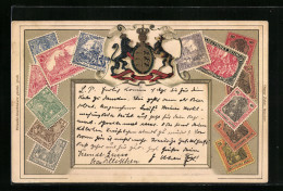 Präge-AK Deutsches Wappen Und Briefmarken  - Briefmarken (Abbildungen)