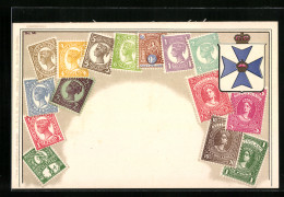 AK Queensland, Briefmarken Mit Wappen  - Briefmarken (Abbildungen)