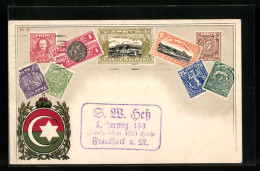 AK Osmanisches Wappen Und Briefmarken Von Kreta  - Briefmarken (Abbildungen)