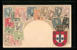 AK Portugische Briefmarken Und Wappen  - Briefmarken (Abbildungen)