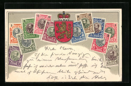 AK Bulgarisches Wappen Und Briefmarken  - Timbres (représentations)