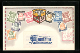 AK Siamesisches Wappen Und Briefmarken  - Briefmarken (Abbildungen)