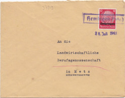 37219# HINDENBURG LOTHRINGEN LETTRE Obl HEMINGEN 28 Juillet 1941 HEMING MOSELLE METZ - Covers & Documents