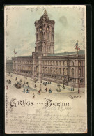 Lithographie Berlin, Strassenpartie Mit Rathaus, Halt Gegen Das Licht: Beleuchtete Fenster  - Andere & Zonder Classificatie