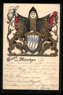 Präge-Lithographie München, Münchner Kindl Mit Bierkrug, Wappen  - Autres & Non Classés