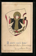 AK Wappen Mit Münchner Kindl, Neujahrsgruss  - Autres & Non Classés