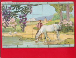 AIGUEBELLE CPA Publicitaire ART NOUVEAU Mois Année Fleurs Glycine  Printemps MAI  Cheval  Rivière - Publicité