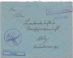 37220# HINDENBURG LOTHRINGEN LETTRE FRANCHISE Obl HEMINGEN 11 Juin 1941 HEMING MOSELLE METZ - Lettres & Documents
