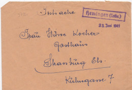 37221# HINDENBURG LOTHRINGEN LETTRE FRANCHISE Obl HEMINGEN 23 Juin 1941 HEMING MOSELLE METZ - Briefe U. Dokumente
