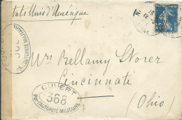 FRANCE LETTRE CENSUREE 25c  NEUILLY SUR SEINE ( HAUTS DE SEINE )  POUR CINCINNATI ( USA ) DE 1918 LETTRE COVER - WW I
